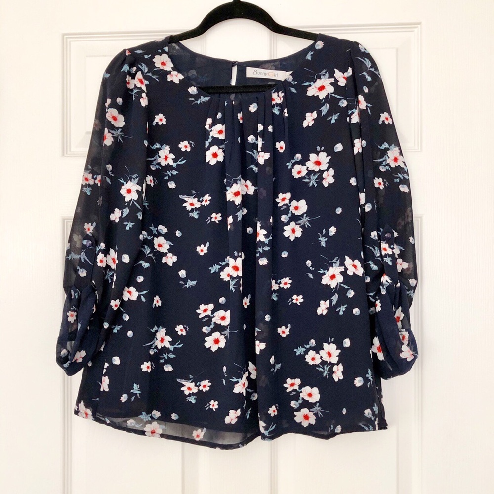 ModCloth Navy Floral Blouse